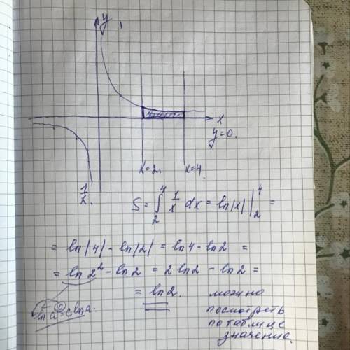 10-11 класс. Найдите площадь фигуры, ограниченной графиком функции ()=1, прямыми =2,=4с осью абсцисс