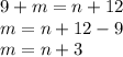 9+m=n+12\\m=n+12-9\\m=n+3