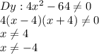 Dy: 4x^2-64\neq 0\\4(x-4)(x+4)\neq 0\\x\neq 4\\x\neq -4