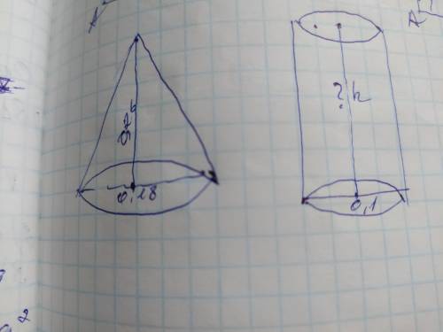 Жидкость, налитая в конический сосуд высотой 0, 26 м диаметром основания 0, 18 м переливается в цили