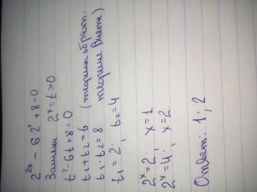 Решите уравнение 2²ˣ – 6*2ˣ + 8 = 0. Если ответов несколько, то запишите их в порядке возрастания бе