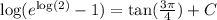 \log(e^{\log(2)} - 1) = \tan(\frac{3\pi}{4}) + C