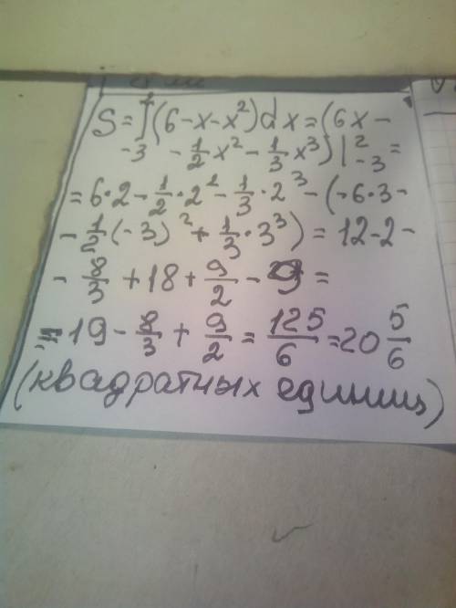 3.3 Вычислить площадь фигуры, ограниченной линиями у = х^2 и х + у = 6.