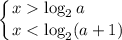 \displaystyle \left \{ {{x \log_{2}a \ \ \ \ \ \ \ } \atop {x < \log_{2}(a+1)}} \right.