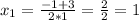 x_{1} = \frac{-1+3}{2*1} = \frac{2}{2} =1