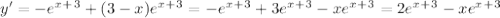 y'=-e^x^+^3+(3-x)e^x^+^3=-e^x^+^3+3e^x^+^3-xe^x^+^3=2e^x^+^3-xe^x^+^3