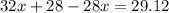 32x+28-28x=29.12