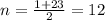 n=\frac{1+23}{2} =12