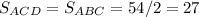 S_{ACD}=S_{ABC}=54/2=27