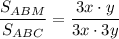 \dfrac{S_{ABM}}{S_{ABC}}=\dfrac{3x\cdot y}{3x\cdot 3y}