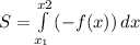 S=\int\limits^{x{2}}_{x_{1}} {(-f(x))} \, dx