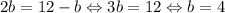 2b=12-b\Leftrightarrow 3b=12\Leftrightarrow b=4