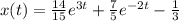 x(t)=\frac{14}{15}e^{3t}+\frac{7}{5}e^{-2t}-\frac{1}{3}