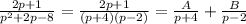 \frac{2p+1}{p^2+2p-8}=\frac{2p+1}{(p+4)(p-2)}=\frac{A}{p+4}+\frac{B}{p-2}