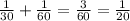 \frac{1}{30} + \frac{1}{60} = \frac{3}{60} = \frac{1}{20}