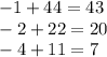 -1+44=43\\-2+22=20\\-4+11=7