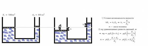 Гидравлический пресс, заполненный водой, имеет цилиндры с поршнями, площади поперечного сечения кото