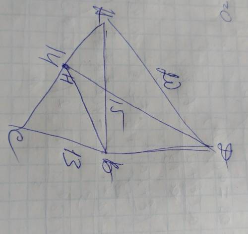 З точки до площини трикутника зі сторонами 13,14 і 15 см проведено перпендикуляр основа якого вершин