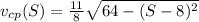 v_{cp}(S)=\frac{11}{8}\sqrt{64-(S-8)^2}