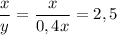 \dfrac{x}{y} =\dfrac{x}{0,4x} =2,5