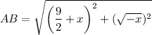 AB=\sqrt{\left(\dfrac{9}{2} +x\right)^2+(\sqrt{-x} )^2}