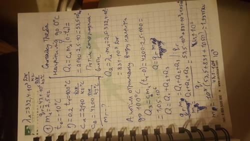 Лід масою 2,5 кг має температуру -10 градусів.Визначте кількість гасу,яку треба спалити в пальнику з