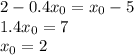 2-0.4x_0=x_0-5\\1.4x_0=7\\x_0=2