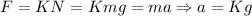 F = KN = Kmg = ma \Rightarrow a = Kg