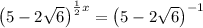 \left(5 - 2\sqrt{6}} \right)^{\frac{1}{2} x} = \left(5 - 2\sqrt{6} \right)^{-1}