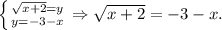 \left \{ {{\sqrt{x+2} =y} \atop {y=-3-x}} \\ \right. \Rightarrow\sqrt{x+2}=-3-x.