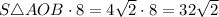 S \triangle AOB\cdot 8 = 4\sqrt{2} \cdot 8 = 32\sqrt{2}