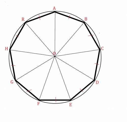 Дан правильный многоугольник и длина радиуса R окружности, описанной около многоугольника. Определи