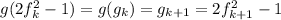 g(2f_{k}^2-1)=g(g_{k})=g_{k+1}=2f_{k+1}^2-1