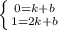 \left \{ {{0=k+b} \atop {1=2k+b}} \right.