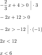 -\dfrac{2}{3}\, x+40\ \Big|\cdot 3\\\\-2x+120\\\\-2x-12\ \Big|\cdot (-1)\\\\2x