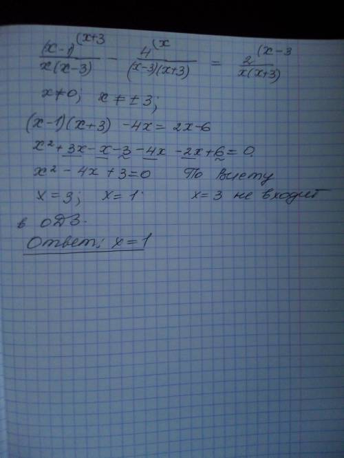 Решите уравнение (x-1)/x(x-3)-4/(x^2-9)=2/x(x+3).