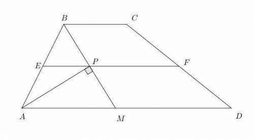 дано трапецію АВСД з основами АД і ВС. відомо що бісектриса кута АВС перетинає середню лінію трапеці