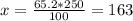 x=\frac{65.2*250}{100} =163