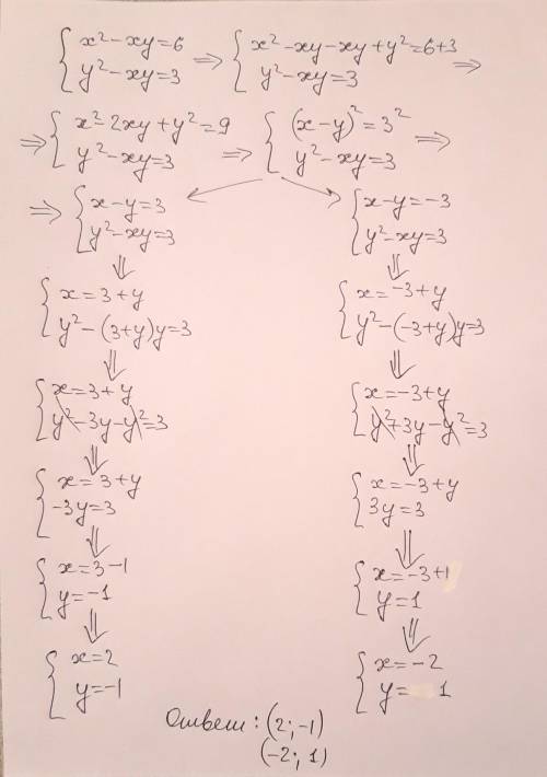 Виконайте цю систему і цю: {x²-xy=6{y²-xy=3дуже буду вдячна ів​