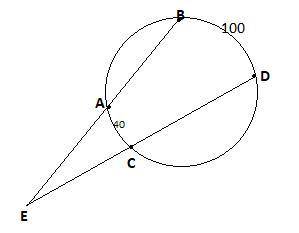 Продолжения непересекающихся хорд АВ и СD за точки А и С пересекаются в точке Е. Найти угол ВЕD, есл