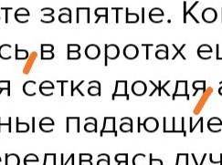 Расставьте запятые. Когда мы поднялись в воротах ещё висела алмазная сетка дождя а сквозь прозрачные