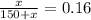 \frac{x}{150 + x} = 0.16