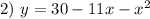 2)\ y=30-11x-x^2