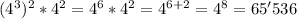 (4^3)^2*4^2=4^6*4^2=4^{6+2}=4^8=65 '536