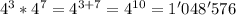 4^3*4^7=4^{3+7}=4^{10}=1 '048' 576