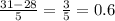 \frac{31 - 28}{5} = \frac{3}{5} = 0.6