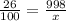 \frac{26}{100} =\frac{998}{x}