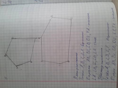 Постройте выпуклый: 1.пятиугольник 2.шестиугольник Укажите их элементы. 2)Постройте какой-нибудь чет