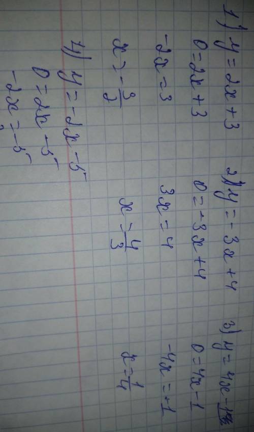 постройте график функции; 1) y=2x+3 2) y=-3x+4 3) y=4x-1 4) y=-2x-5. В каких четвертях находятся точ