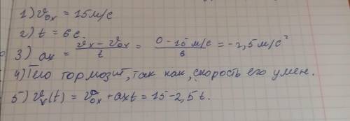 По графику проекции скорости определите 1) начальную скорость тела; 2) время движения тела до остано